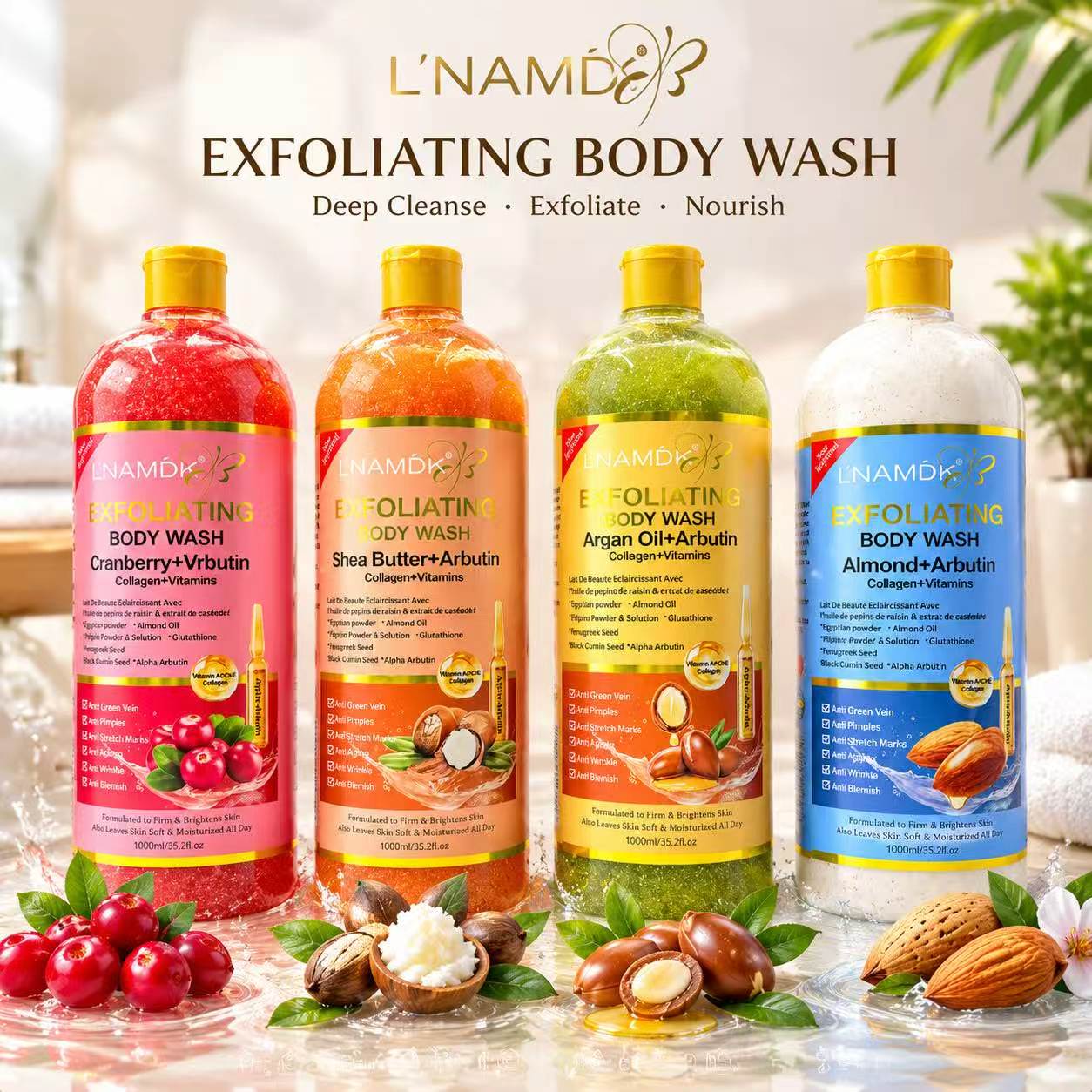 LNAMDK Exfoliating Body Wash, Fruit &amp; Oil Collection
