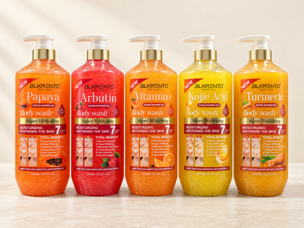 BLKRENTO exfoliating shower gel pump bottles