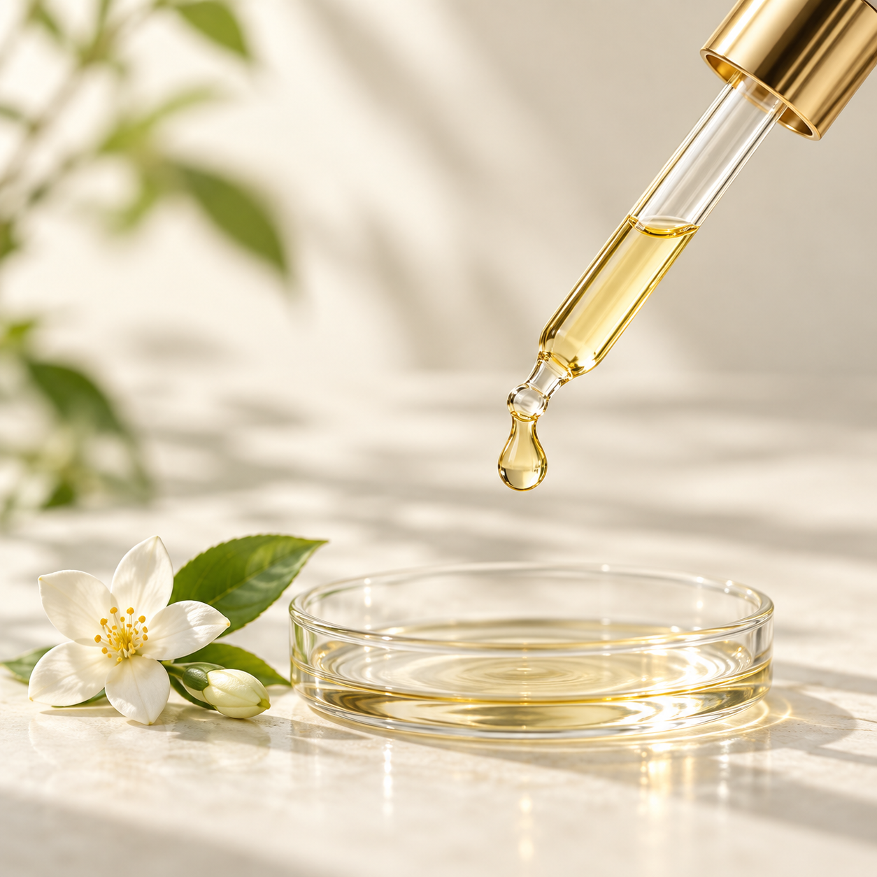 Golden oil and jasmine, fragrance adjustment illustration